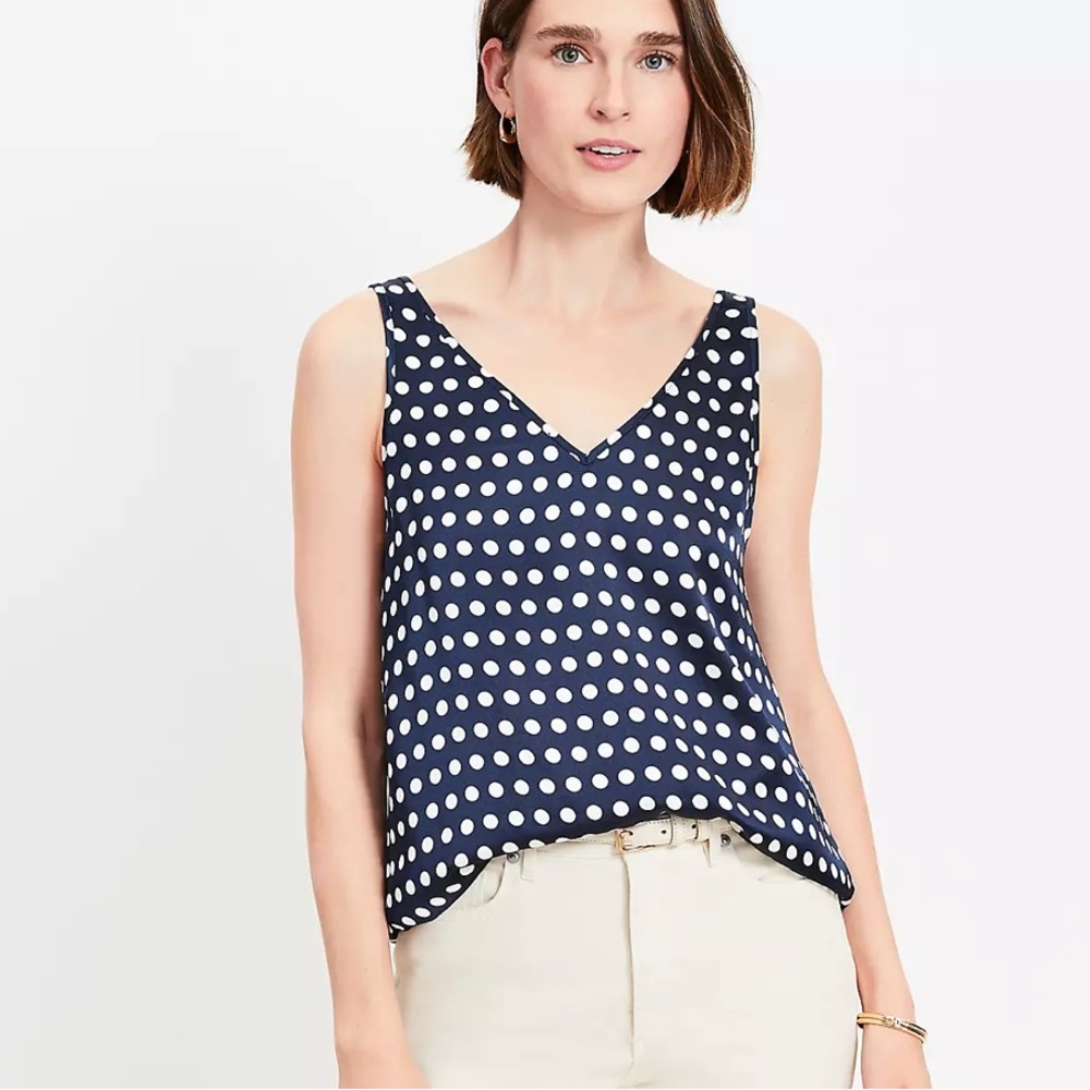 NWT LOFT Dotted Satin Double V Tank Top